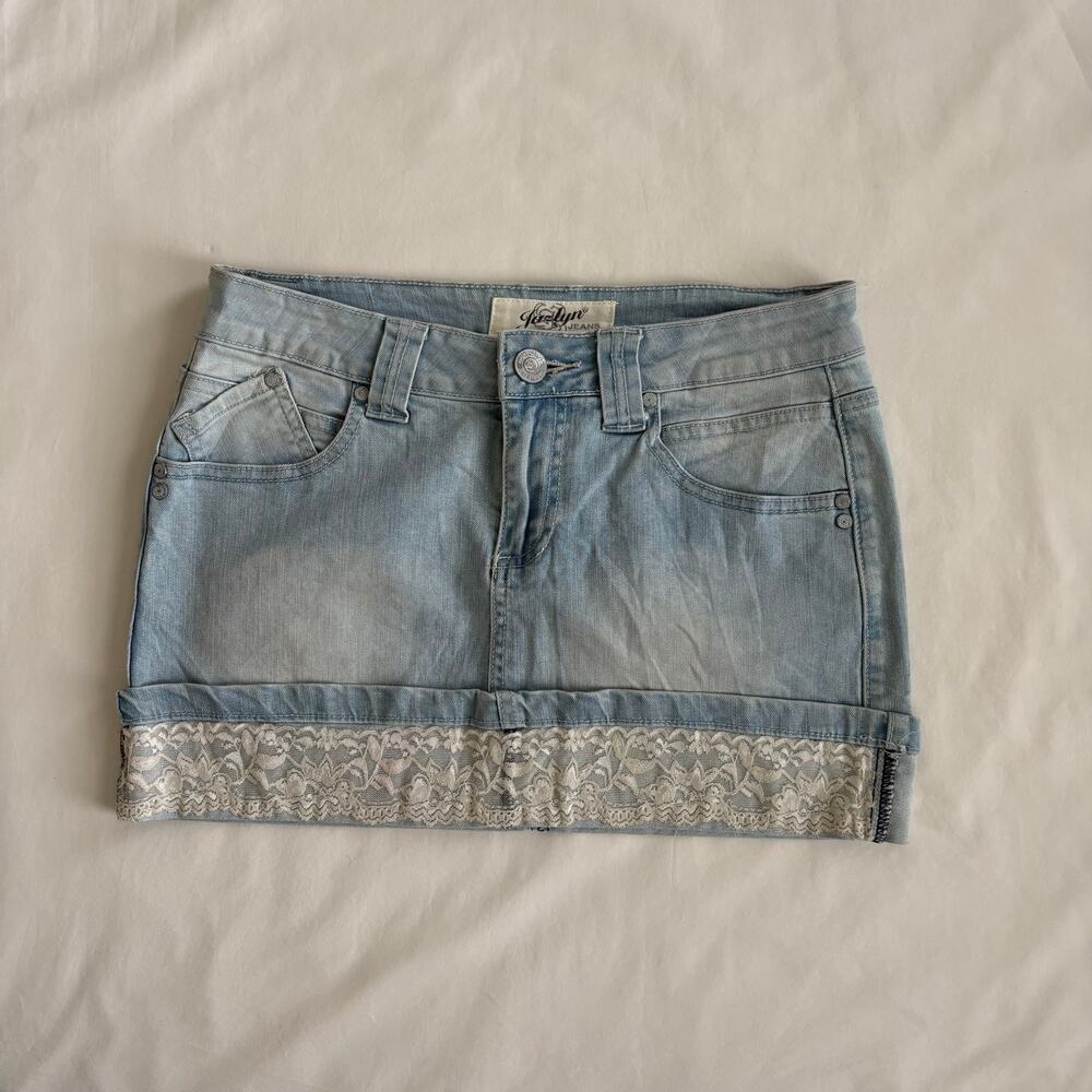 Vintage Y2K Lace Trim Denim Mini Skirt